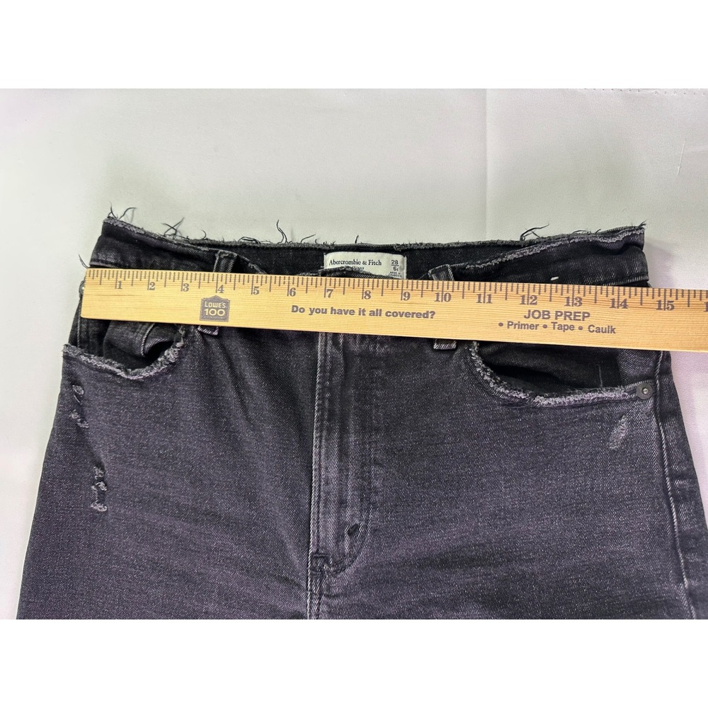 Abercrombie & Fitch The Skinny High Rise Jeans Black Distressed Raw Hem Size 6S - Picture 5 of 9